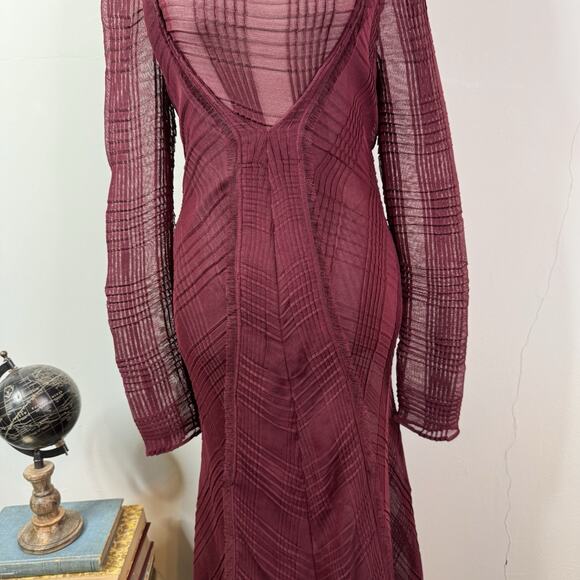 Roland Mouret Roka Checked Pleat Garnet Mesh Maxi Dress US 2 UK 6 NWT - Picture 3 of 11